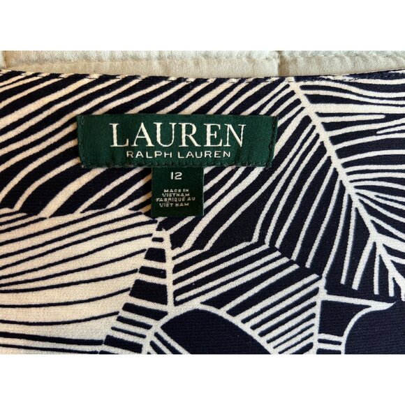 LAUREN RALPH LAUREN Dress Size 12 Black White Floral ruched Sleeveless stretch V - Picture 6 of 15